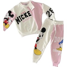 Lolli Boom Kids  Kız Çocuk Mickey Baskılı Pastel Pembe Ekru Renk Geçişli Alt Üst Takım