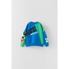 Lolli Boom Kids  Unisex Mickey Mouse ve Donald Duck Baskılı Alt Üst Pamuklu Eşofman Takımı Yeşil Mavi