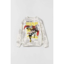 Lolli Boom Kids  Erkek Çocuk Thor Marvel Beyaz Pamuklu 3 Iplik  Sweatshirt Eşofman Alt-Üst Takım