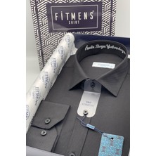 Fitmens Erkek Slim Fit Uzun Kol Ömür Boyu Yakandayım Nakışlı Hediye Kutulu Gömlek - Siyah