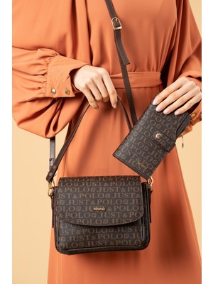 Just Polo Kahverengi Orta Boy 3 Bölmeli Iki Askılı Kadın El & Omuz Çantası ve Cüzdan Kombini 21X16CM PBU20101-09