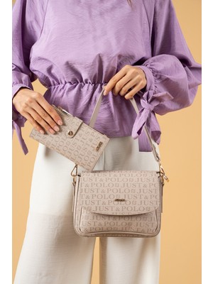 Just Polo Kum Orta Boy 3 Bölmeli Iki Askılı Kadın El & Omuz Çantası ve Cüzdan Kombini 21X16CM MDS20101-09