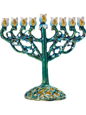 Hanuka Menorah Mücevherli Aksanlı Bejeweled Candlesticks Mum Tutucu Yeşil