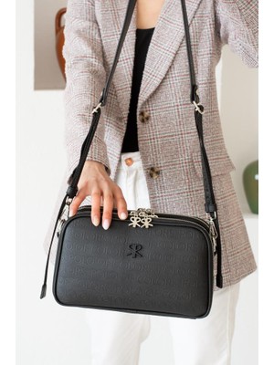 İmpolo Lili Ortaboy Üç Gözlü Siyah Kum Kadın Omuz Çanta