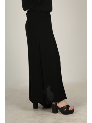 Butik Tesettür Büyük Beden Kloş Krep Anne Eteği Siyah Fişekli Astarlı Rahat Tasarım