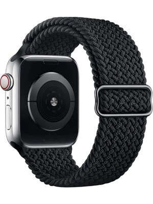 Quse Apple Watch Series SE/11/10/9/8/7/6/5/4/3 ile Uyumlu 46mm-45mm-44mm-42mm Ayarlanabilir Tokalı Örgü Kordon Siyah