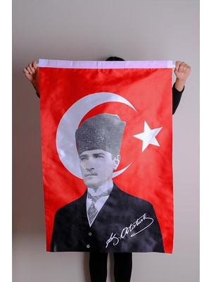 Zc Bayrak K.Atatürk İmzalı Türk Bayrağı Saten Kumaş Dijital Baskı 150x225 cm