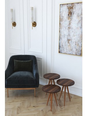 Vintage 3 Lü Yuvarlak Zigon Servis Sehpası- Ceviz