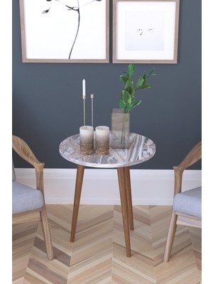 Vintage Barcelona Servis Sehpası - Gri Mermer Desen