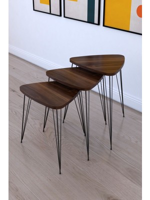 The Violet Star 3 Lü Üçgen Zigon Servis Sehpası  - Ceviz