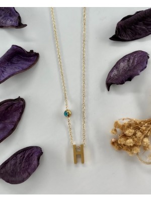 Purplefly Jewels Nazar Boncuklu Gold Renk Kararmaz H Harf Çelik Kolye PRP-Ç0129