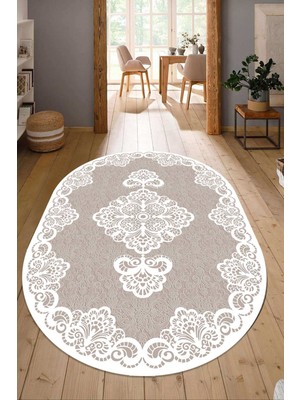 Napoli Home Dijital Baskılı Kaymaz Taban Yıkanabilir Oval Salon Halısı Mutfak Halısı Yolluk NDO-HK-124