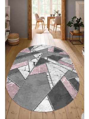 Dijital Baskılı Kaymaz Taban Yıkanabilir Oval Salon Halısı Mutfak Halısı Yolluk NDO-HT-166