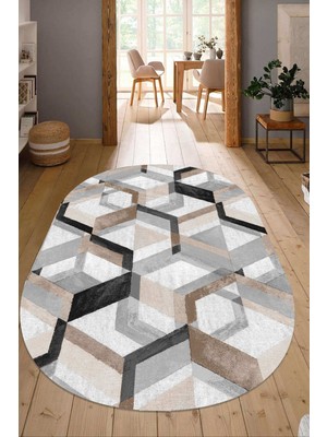 Napoli Home Dijital Baskılı Kaymaz Taban Yıkanabilir Oval Salon Halısı Mutfak Halısı Yolluk NDO-HT-176