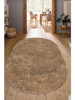 Dijital Baskılı Kaymaz Taban Yıkanabilir Oval Salon Halısı Mutfak Halısı Yolluk NDO-SD-344