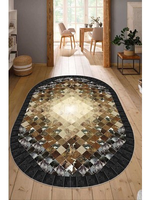 Dijital Baskılı Kaymaz Taban Yıkanabilir Oval Salon Halısı Mutfak Halısı Yolluk NDO-SD-388