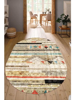 Napoli Home Dijital Baskılı Kaymaz Taban Yıkanabilir Oval Salon Halısı Mutfak Halısı Yolluk NDO-HY-1205