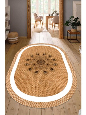 Dijital Baskılı Kaymaz Taban Yıkanabilir Oval Salon Halısı Mutfak Halısı Yolluk NDO-SD-339