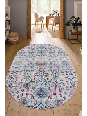 Napoli Home Dijital Baskılı Kaymaz Taban Yıkanabilir Oval Salon Halısı Mutfak Halısı Yolluk NDO-HT-755