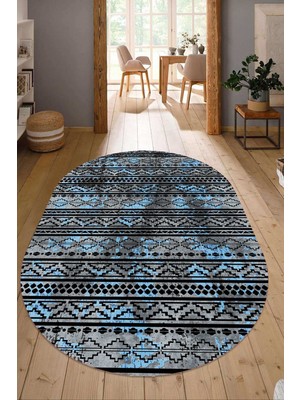 Napoli Home Dijital Baskılı Kaymaz Taban Yıkanabilir Oval Salon Halısı Mutfak Halısı Yolluk NDO-HY-1280