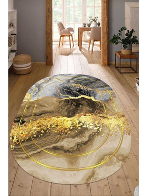 Napoli Home Dijital Baskılı Kaymaz Taban Yıkanabilir Oval Salon Halısı Mutfak Halısı Yolluk NDO-HY-1044