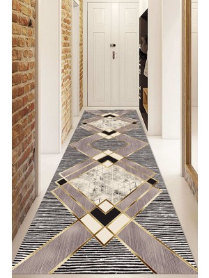 Dijital Baskılı Kaymaz Taban Yıkanabilir Modern Yolluk ve Koridor Halısı NDU-HT-1073