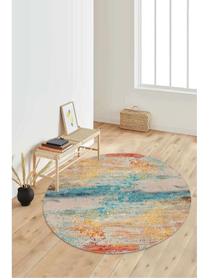 Napoli Home Dijital Baskılı Kaymaz Taban Yıkanabilir Yuvarlak Salon Halısı Koridor Halısı Paspas NDY-HS-212
