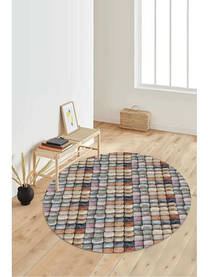 Napoli Home Dijital Baskılı Kaymaz Taban Yıkanabilir Yuvarlak Salon Halısı Koridor Halısı Paspas NDY-HY-1046