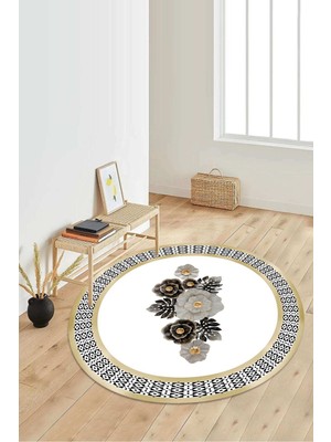 Napoli Home Dijital Baskılı Kaymaz Taban Yıkanabilir Yuvarlak Salon Halısı Koridor Halısı Paspas NDY-SD-439