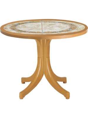 Papatya Pera Masa Plastik Bahçe Masası Teak Taş Desenli Yuvarlak 90 cm