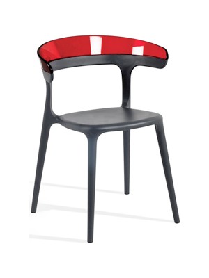 Papatya Luna Koltuk Antrasit Oturak Transparan Kırmızı Sırt Mutfak Sandalyesi Kolçaklı