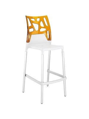 Papatya Ego Rock Bar Taburesi Transparan Turuncu Polikarbonat Font Beyaz Polipropilen Ayak