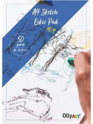 Olly Art Eskiz Defteri A-4 Dokulu Kağıt Kara Kalem Çalışma Defteri 50 Yaprak 90 gr 21X29,7 cm 1 Paket