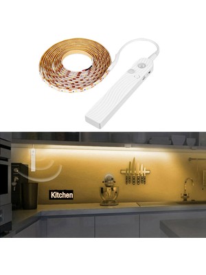 Pir Dimmable LED Strip Gece Işıkları 4 Mod Başucu Mutfak Bant Lambası 3000K Sıcak Beyaz