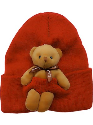 Linotti Ayıcıklı Örgü Çocuk Bere Kırmızı