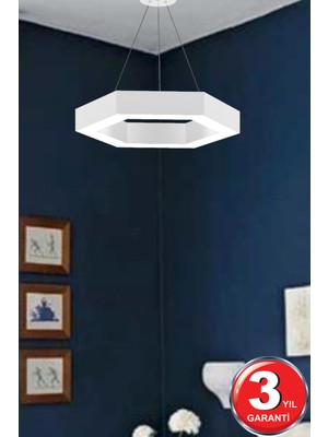 Hegza Lighting Hexagon  (Beyaz Kasa, Beyaz Işık)  Ledli Modern LED Avize Salon Mutfak Oturma Yatak Odası Sarkıt