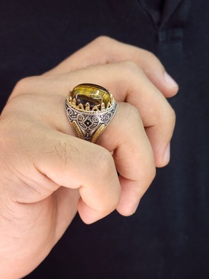 Senin Silver Kaplan Gözü Taşlı 925 Ayar Gümüş Erkek Yüzük