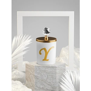 Tiem Concept Y Harfli Kokulu Beyaz Bardak Mum Gold Kristal Tepelikli