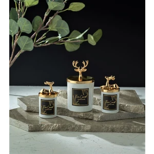 Tiem Concept Dekoratif Gold Geyikli Beyaz Bardaklı Vanilya Kokulu Mum Seti ( 3'lü )