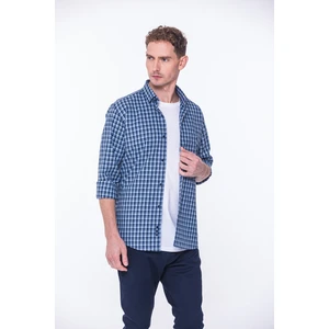 Erkek Klasik Uzun Kol Kışlık Ekoseli Oduncu Yaka Altı Düğmeli Pamuklu Hediye Kutulu Gömlek M841 - Açık Mavi