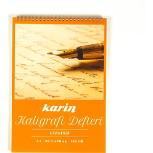 Üstten Spiralli Çizgisiz Kaligrafi Defteri 110GR A4 50 Yaprak