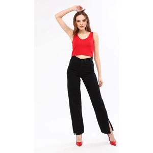 Siyah Bol Paça Yırtık Wide Leg Jean Kot Pantolon