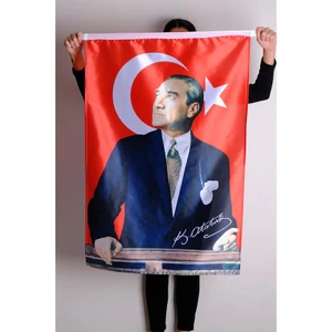 Zc Bayrak Atatürk Baskılı Türk Bayrağı Raşel Kumaş Dijital Baskı 150x225 cm