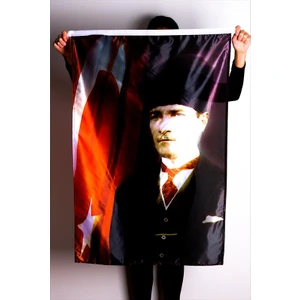 Zc Bayrak Atatürk Portre Raşel Kumaş Dijital Baskı Bayrak 70x105 cm