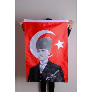 Zc Bayrak K.Atatürk İmzalı Türk Bayrağı Saten Kumaş Dijital Baskı 100x150 cm