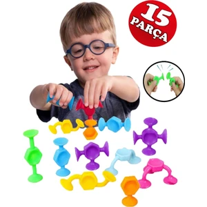 Vantuzlu Vakum Molekül 15 Parça Yapı Silikon Taşları Fidget Duyusal Eğitici Oyuncak Squigz
