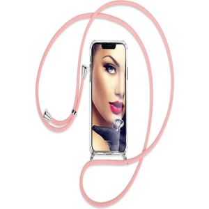 Samsung Galaxy S22 Kılıf Boyun - Omuz Askılı Köşe Korumalı Pembe iPli Kordonlu Anti Şok Şeffaf Silikon