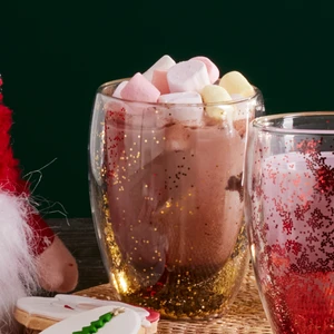Pia Çift Cidarlı Golden Glitter Su Bardağı 350 ml