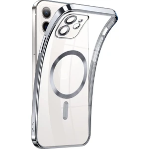 Case 4U iPhone 12 Kılıf Magsafe Wireless Şarj Destekli Kamera Korumalı Şeffaf Kenarları Renkli Setro Kapak Gümüş