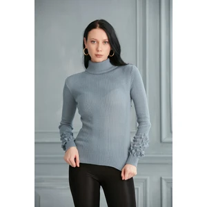 Kadın Mavi Kol Detaylı Triko Kazak